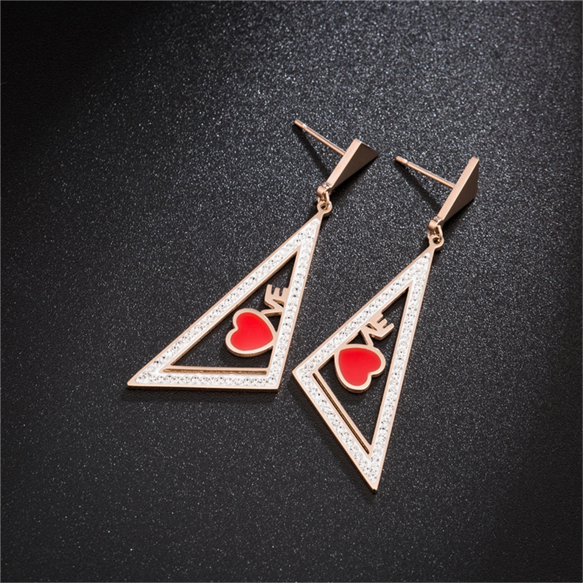 Red & 18K Rose Gold-Plated Triangle Heart Drop Earrings