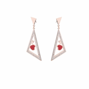 Red & 18K Rose Gold-Plated Triangle Heart Drop Earrings