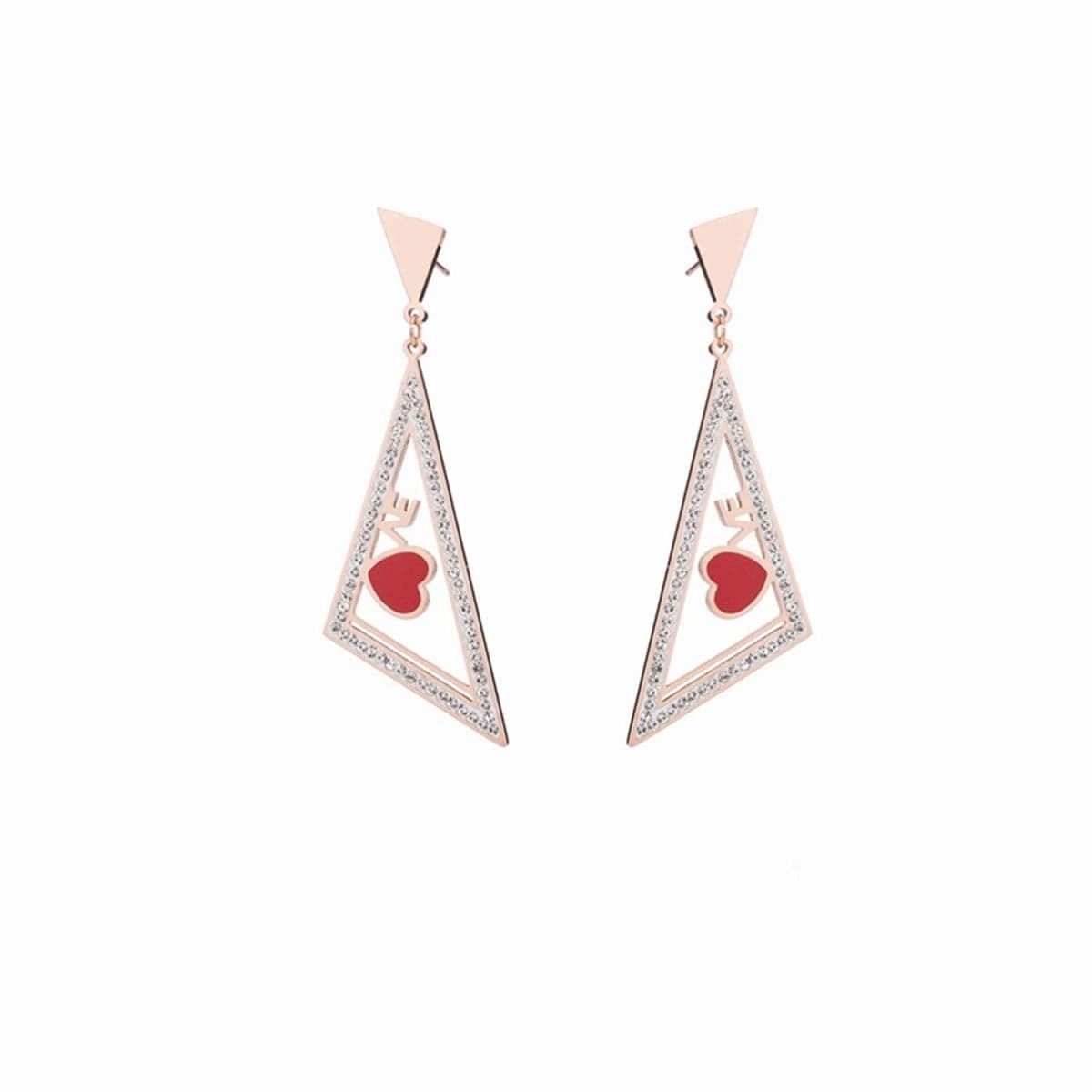 Red & 18K Rose Gold-Plated Triangle Heart Drop Earrings