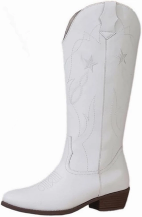 Red Cowgirl Boots for Women - Wide Calf Cowboy Boots with Embroidery & Pentagram Design, Western Style Country Boots