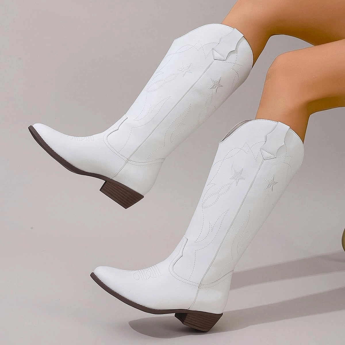 Red Cowgirl Boots for Women - Wide Calf Cowboy Boots with Embroidery & Pentagram Design, Western Style Country Boots