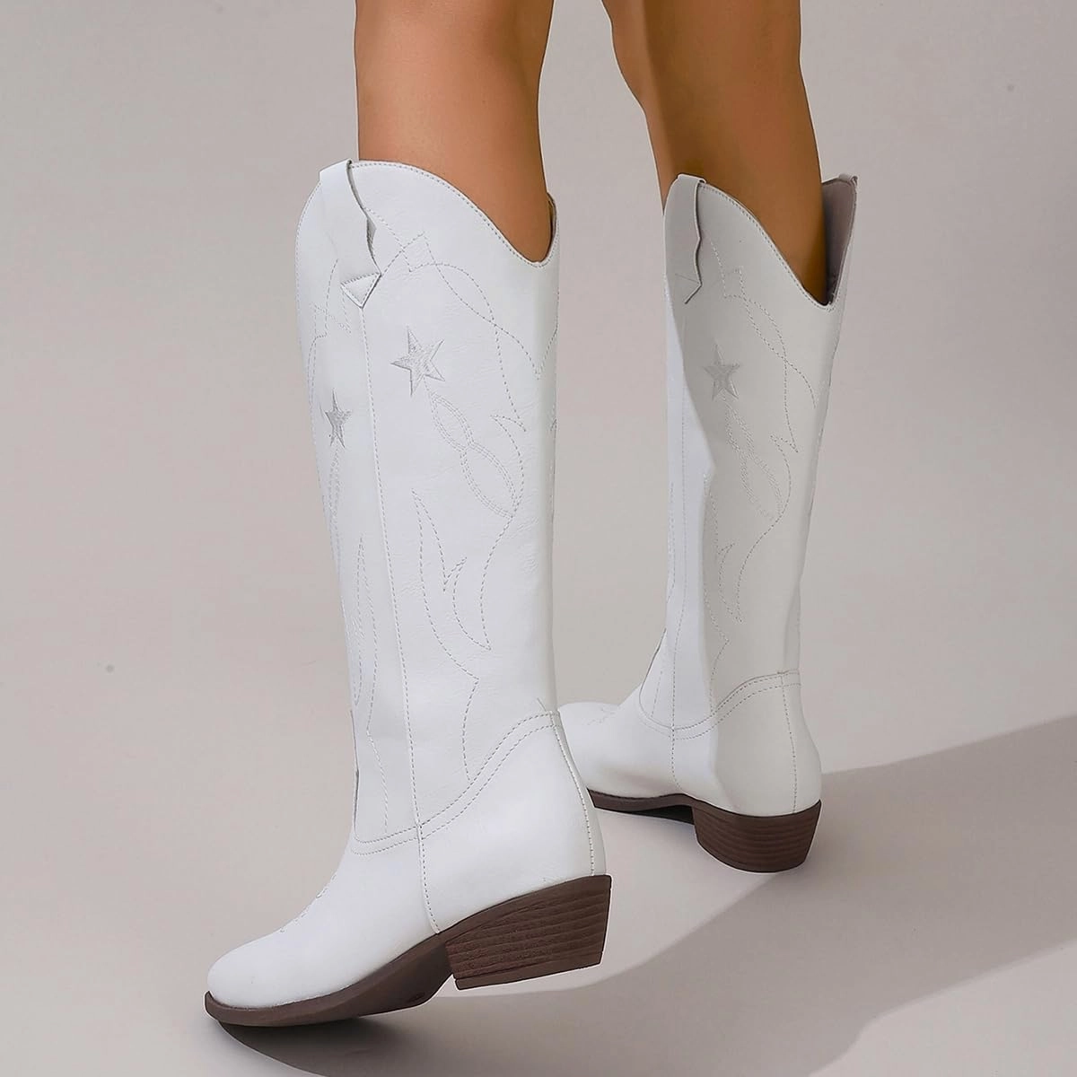 Red Cowgirl Boots for Women - Wide Calf Cowboy Boots with Embroidery & Pentagram Design, Western Style Country Boots