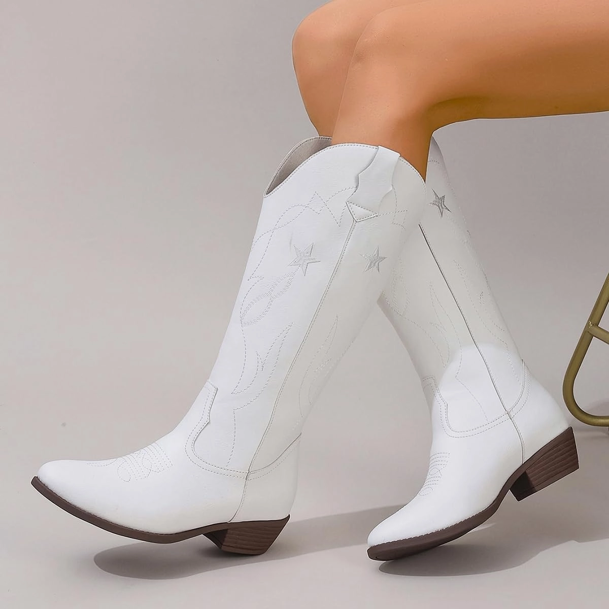 Red Cowgirl Boots for Women - Wide Calf Cowboy Boots with Embroidery & Pentagram Design, Western Style Country Boots