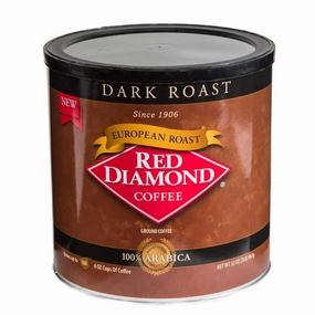 Red Diamond Ground Coffee, Dark European Roast, Premium Arabica Beans, Bold & Smooth Flavor, 32 Ounce Resealable Can