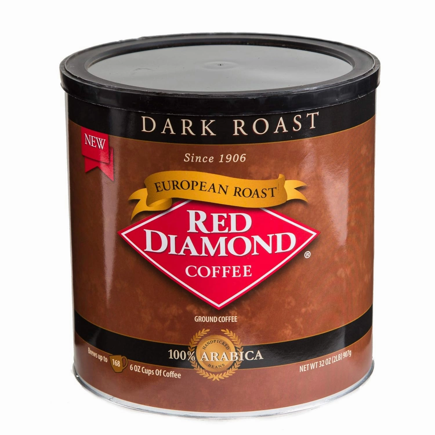 Red Diamond Ground Coffee, Dark European Roast, Premium Arabica Beans, Bold & Smooth Flavor, 32 Ounce Resealable Can
