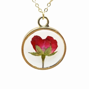 Red Rose Flowers Natural Rosa Pendant 18k Gold Plated Necklace for Women Handmade Love Romantic
