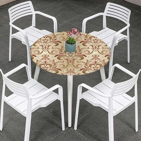 Red White Peach Fitable Fitted Round Table Cover with Elastic Artistic Floral Natural Vintage Wooden Boards Oil Proof Waterproof Tablecloth for Picnic Party Fits up 40"-44" Diameter Tables