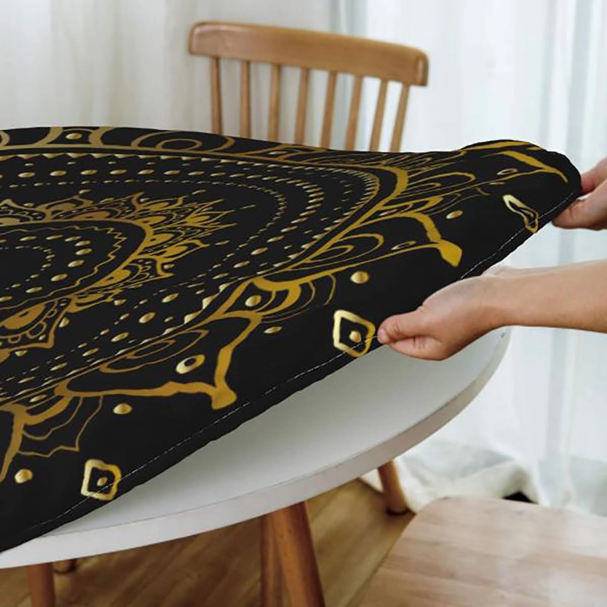 Red White Peach Fitable Fitted Round Table Cover with Elastic Artistic Floral Natural Vintage Wooden Boards Oil Proof Waterproof Tablecloth for Picnic Party Fits up 40"-44" Diameter Tables