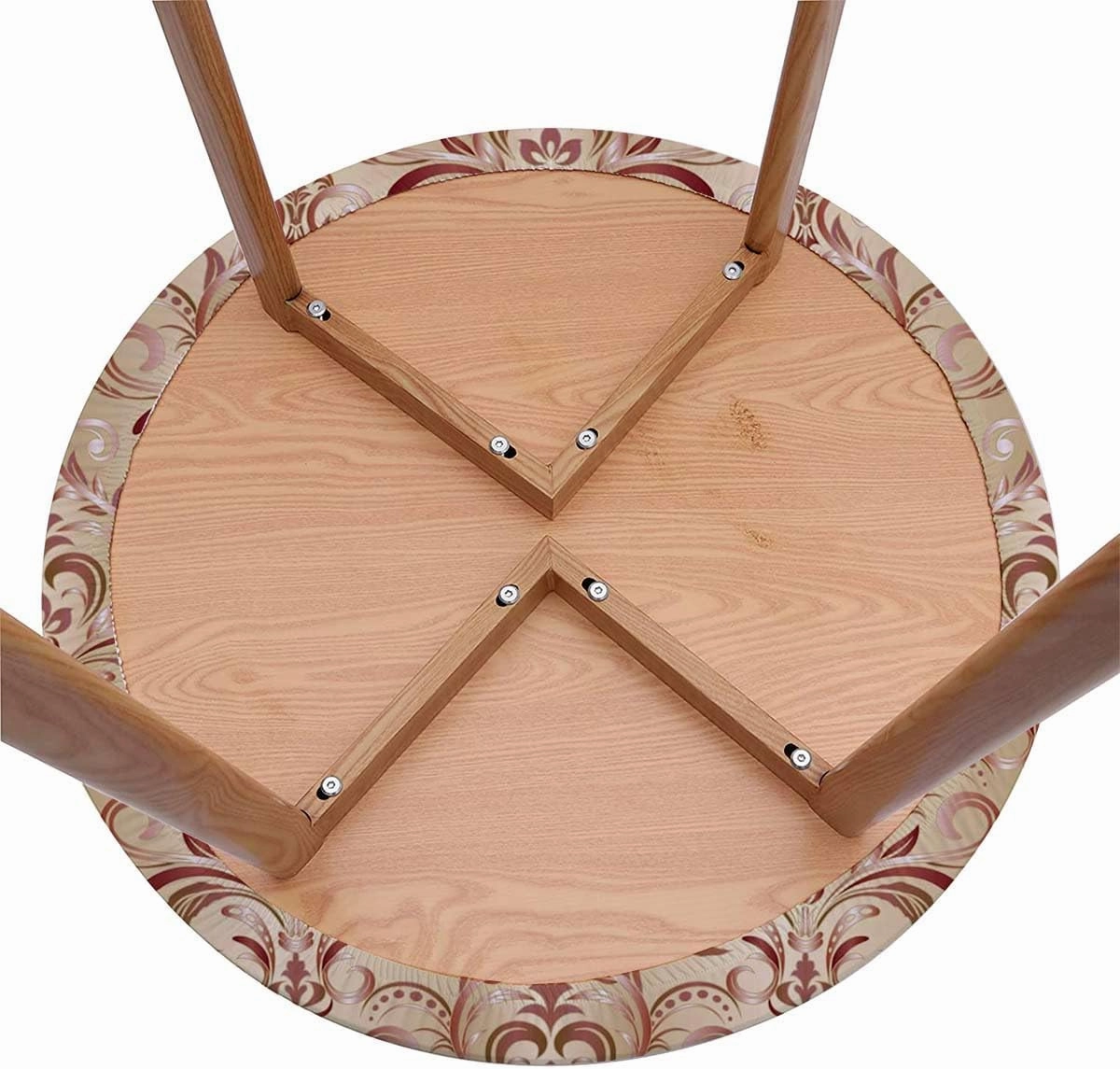 Red White Peach Fitable Fitted Round Table Cover with Elastic Artistic Floral Natural Vintage Wooden Boards Oil Proof Waterproof Tablecloth for Picnic Party Fits up 40"-44" Diameter Tables