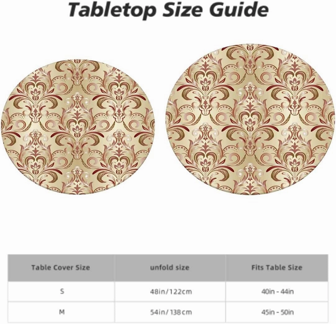 Red White Peach Fitable Fitted Round Table Cover with Elastic Artistic Floral Natural Vintage Wooden Boards Oil Proof Waterproof Tablecloth for Picnic Party Fits up 40"-44" Diameter Tables