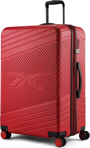 Reebok Go Collection 28 Inch Hard Shell Luggage for Airplanes, Large ABS/PC Hardside Expandable Suitcase with 360-Degree Spinner Wheels, Retractable Handle, Includes Shoe Bag, Red