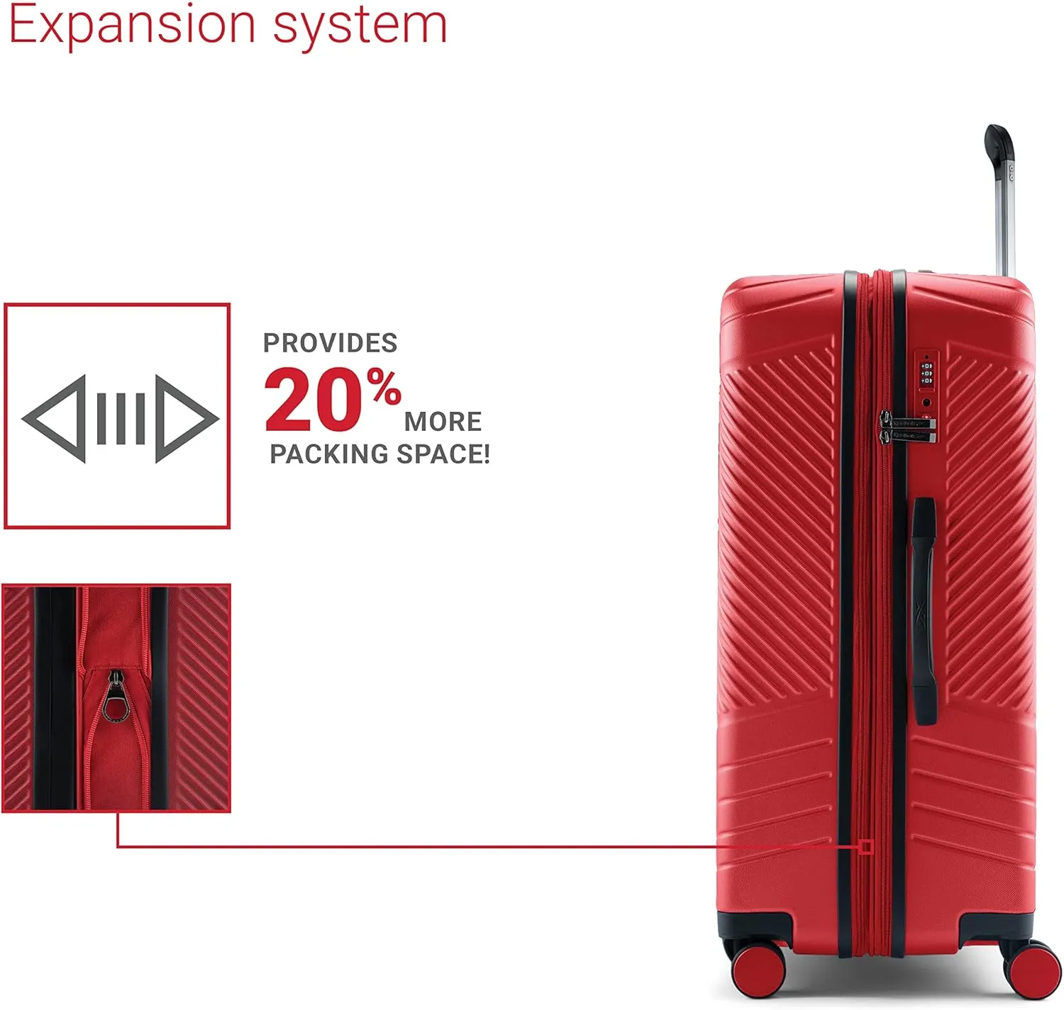 Reebok Go Collection 28 Inch Hard Shell Luggage for Airplanes, Large ABS/PC Hardside Expandable Suitcase with 360-Degree Spinner Wheels, Retractable Handle, Includes Shoe Bag, Red