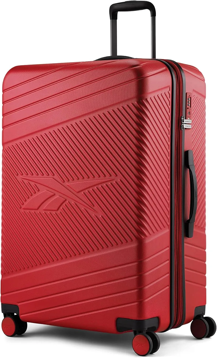 Reebok Go Collection 28 Inch Hard Shell Luggage for Airplanes, Large ABS/PC Hardside Expandable Suitcase with 360-Degree Spinner Wheels, Retractable Handle, Includes Shoe Bag, Red