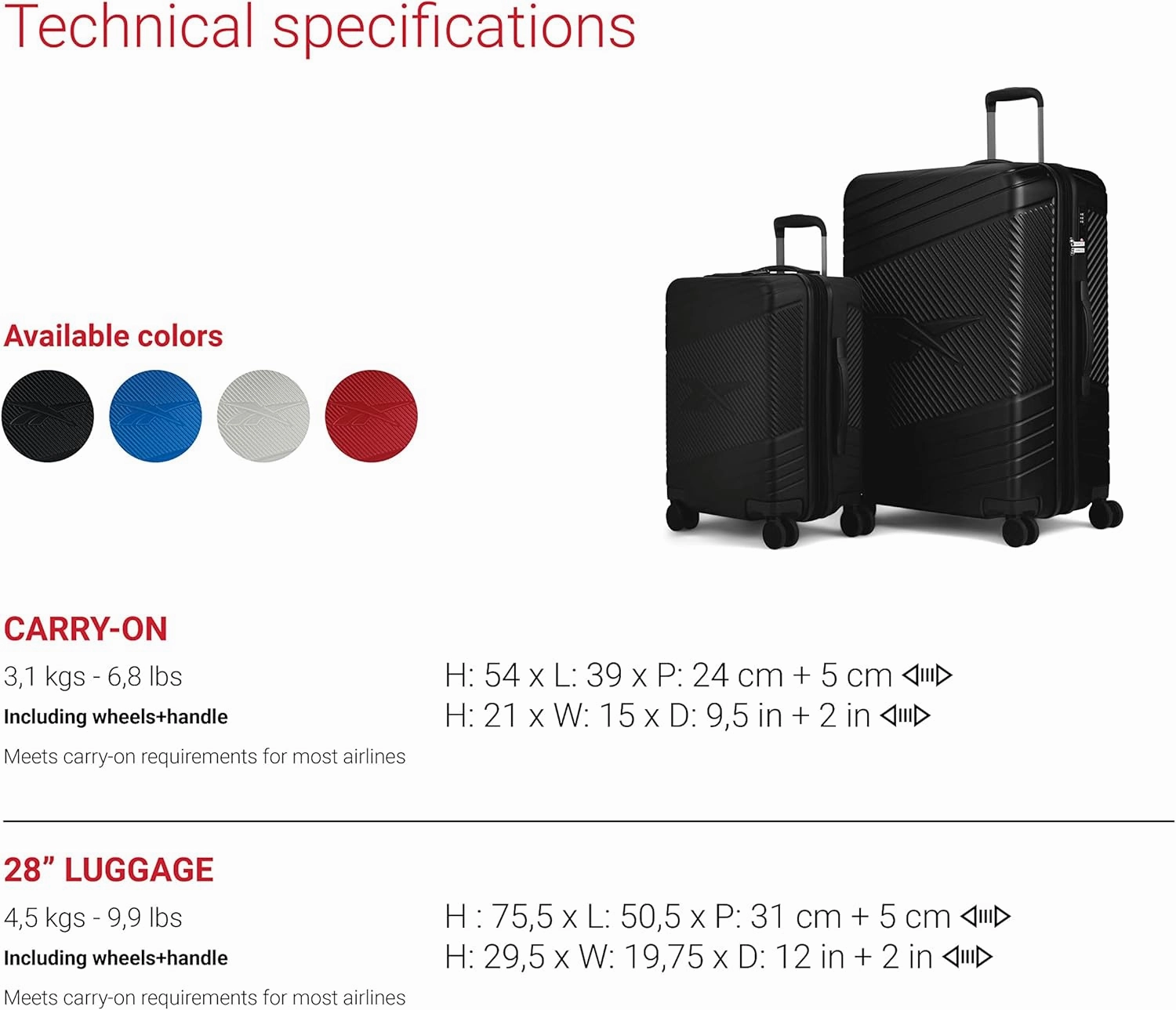 Reebok Go Collection 28 Inch Hard Shell Luggage for Airplanes, Large ABS/PC Hardside Expandable Suitcase with 360-Degree Spinner Wheels, Retractable Handle, Includes Shoe Bag, Black
