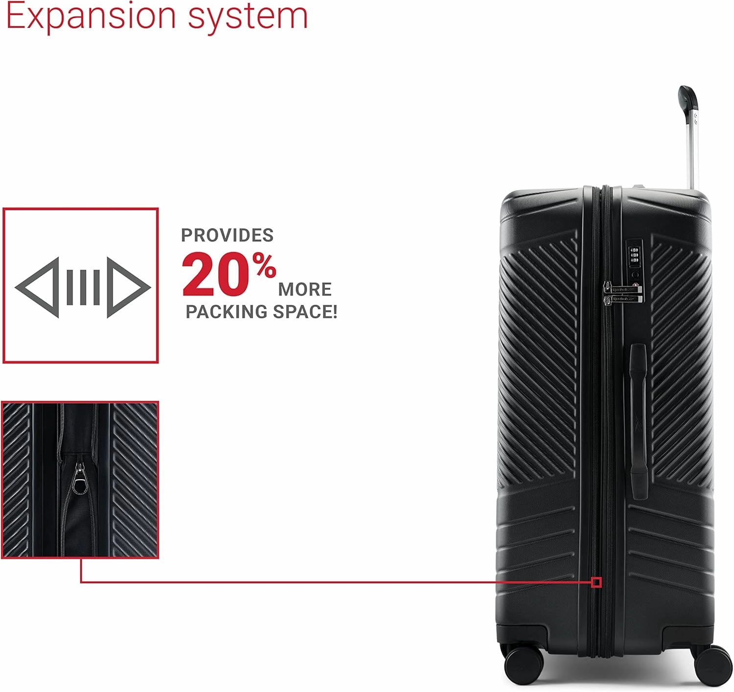 Reebok Go Collection 28 Inch Hard Shell Luggage for Airplanes, Large ABS/PC Hardside Expandable Suitcase with 360-Degree Spinner Wheels, Retractable Handle, Includes Shoe Bag, Black