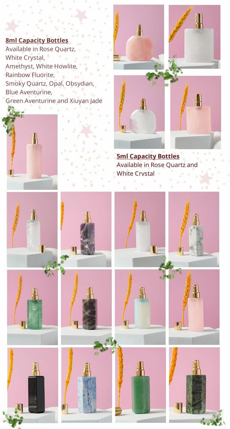 Refillable Perfume Bottle - Healing Crystal - Polished Natural Gemstone - Travel Size (Rose Quartz, Square)
