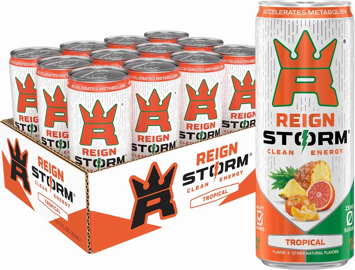 REIGN Storm, Tropical, Fitness & Wellness Energy Drink, 12 Fl Oz (Pack of 12)