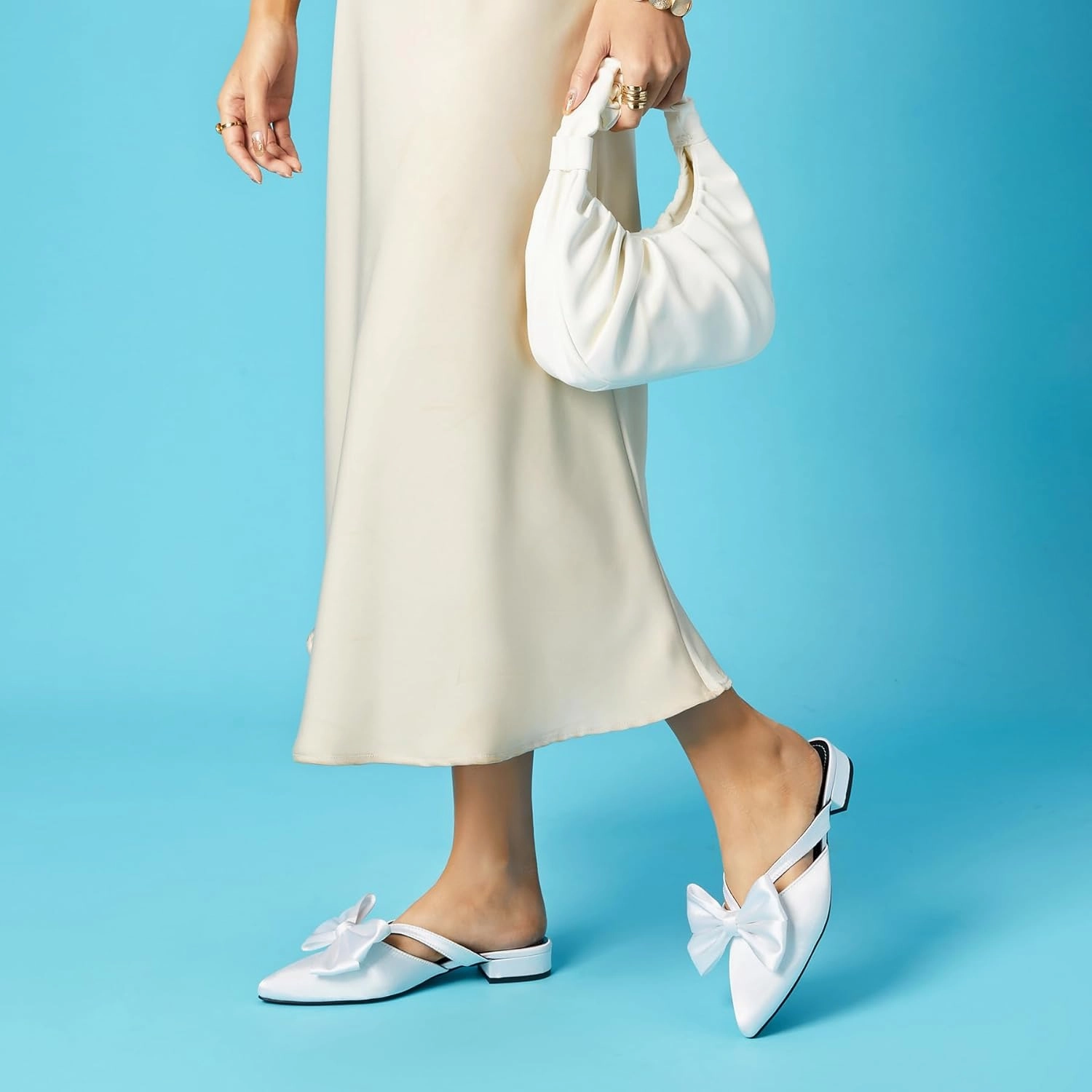 Rekayla Mules for Women Closed Pointed Toe Flats Slip On Women's Mules with Bow Knot Comfortable Backless Loafers Low Heels Casual Work Party Dress Shoes
