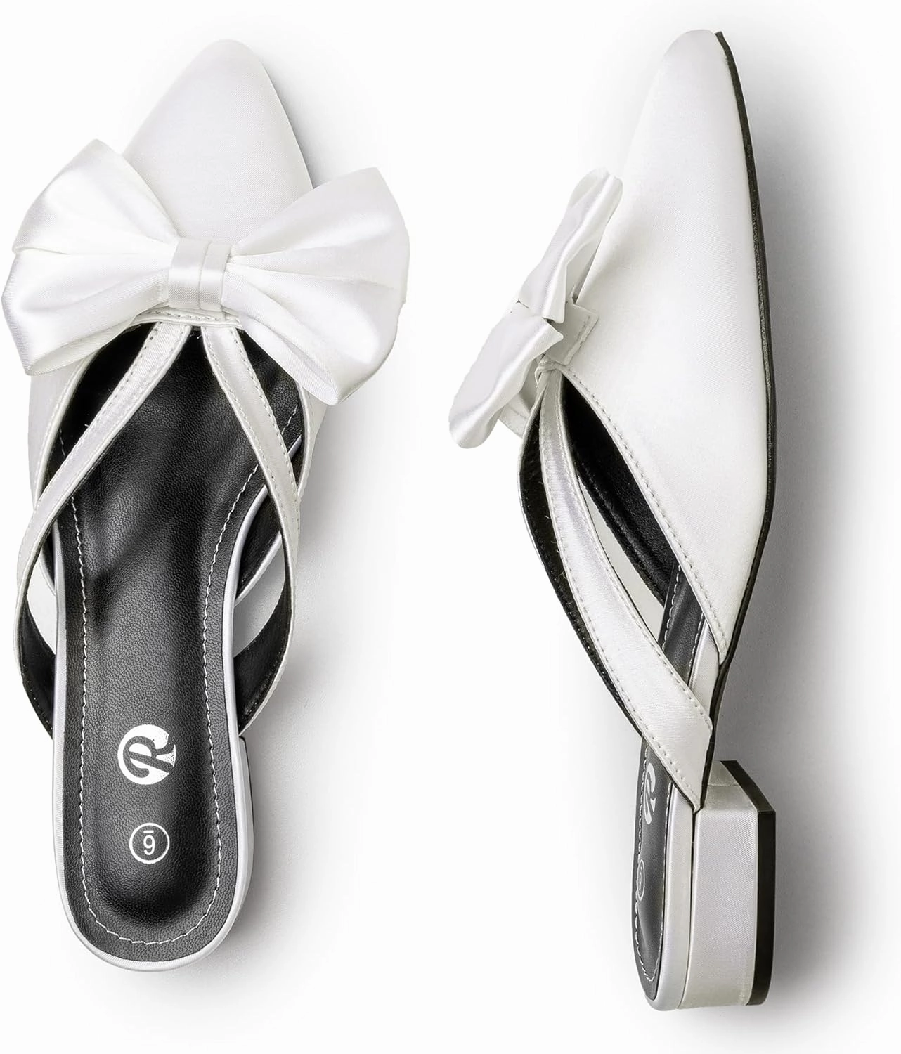 Rekayla Mules for Women Closed Pointed Toe Flats Slip On Women's Mules with Bow Knot Comfortable Backless Loafers Low Heels Casual Work Party Dress Shoes