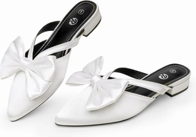 Rekayla Mules for Women Closed Pointed Toe Flats Slip On Women's Mules with Bow Knot Comfortable Backless Loafers Low Heels Casual Work Party Dress Shoes