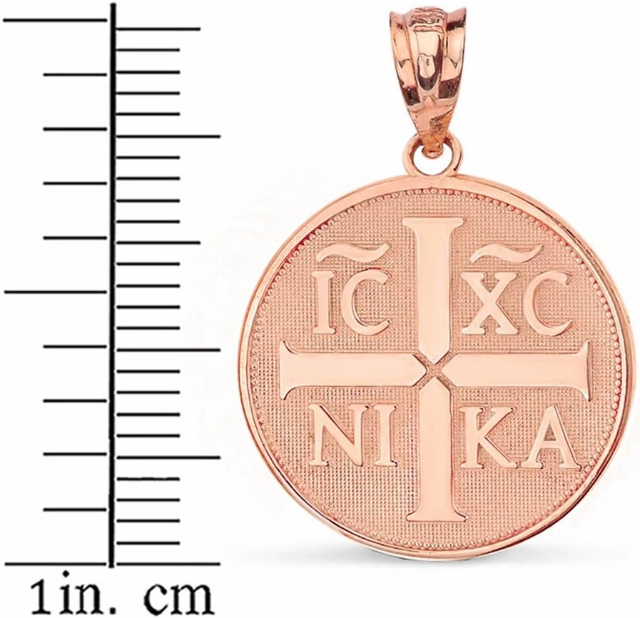 Religious Jewelry 10k Rose Gold Christogram Symbol IC XC NIKA Jesus Christ Conquers Medallion Necklace