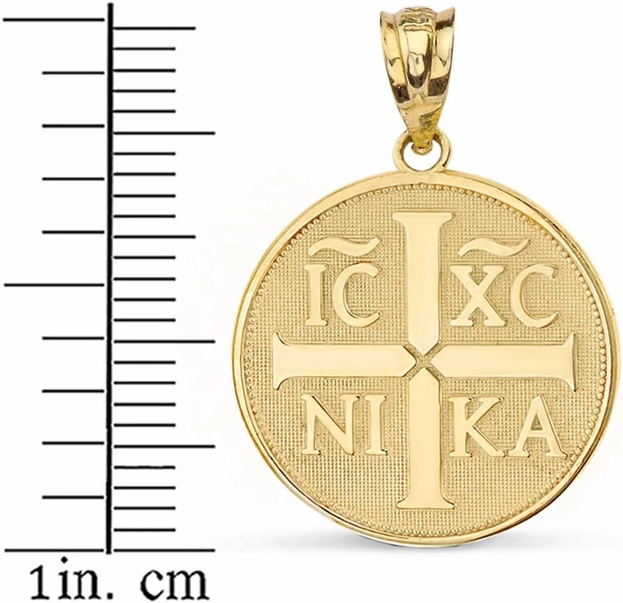 Religious Jewelry 14k Gold Christogram Symbol IC XC NIKA Jesus Christ Conquers Medallion Necklace
