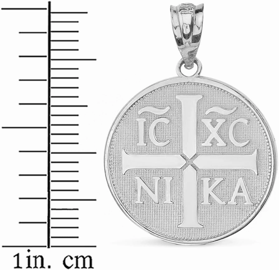 Religious Jewelry 14k White Gold Christogram Symbol IC XC NIKA Jesus Christ Conquers Medallion Necklace