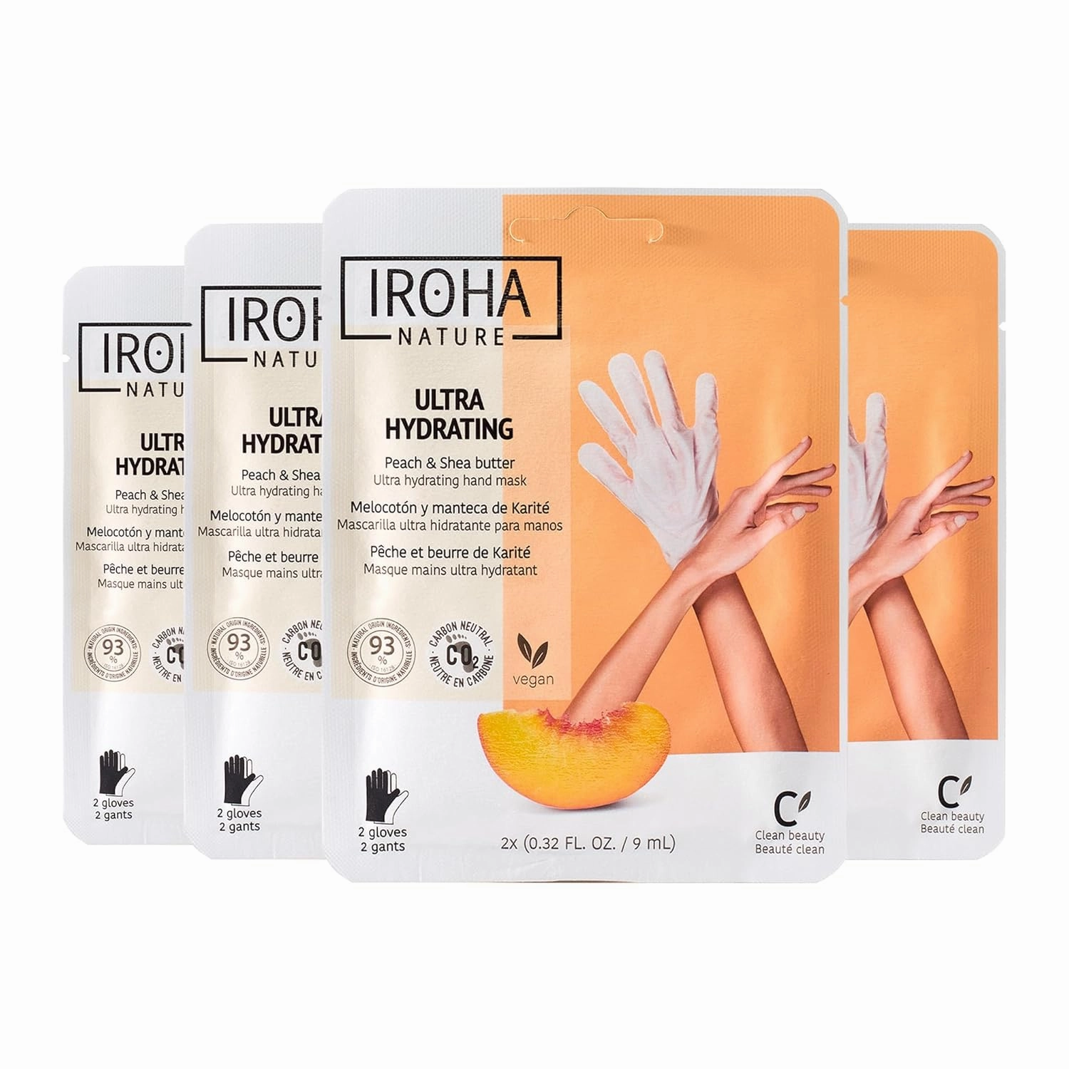 Repairing Hand Mask Gloves | 4 Pairs | Peach & Shea Butter | Hydration & Repair for Damaged & Cracked Hands | Vegan & 93% Natural Ingredients