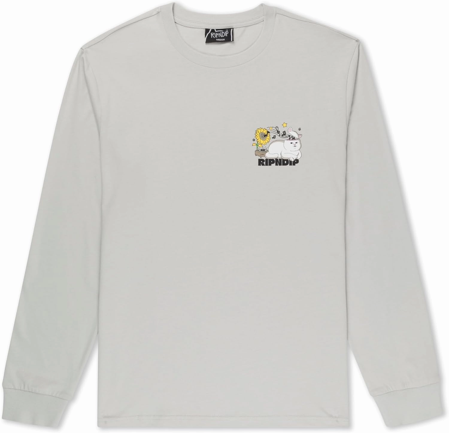 RIPNDIP Grey No Music No Life Long Sleeve Shirt – Bold Graphic with Lord Nerm Vibes