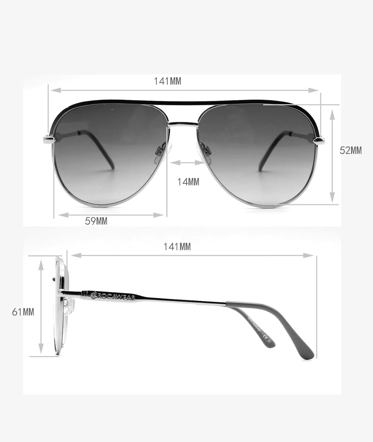 Rocawear R3406 Metal Uv400 Protective Flat Lens Aviator Pilot Sunglasses. Gifts for Women with Flair, 59 Mm
