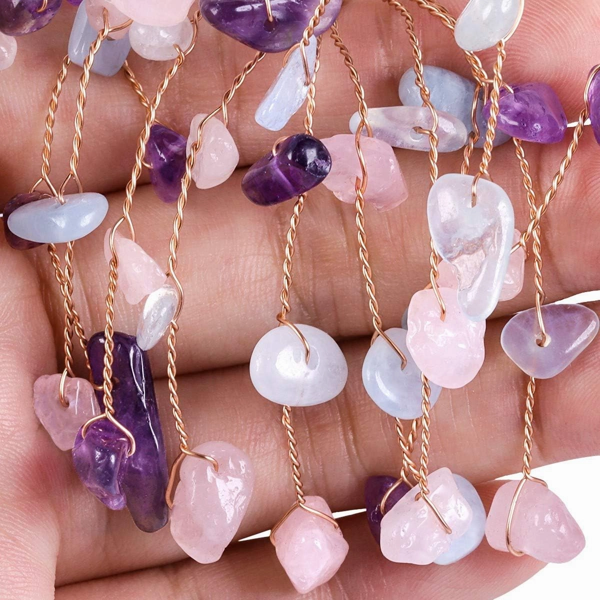 Rockcloud Amethyst & Rose Quartz & Aquamarine Crystal Tree for Home Office Decor, Natural Agate Slice Geode Base Bonsai Fortune Money Tree for Wealth and Luck