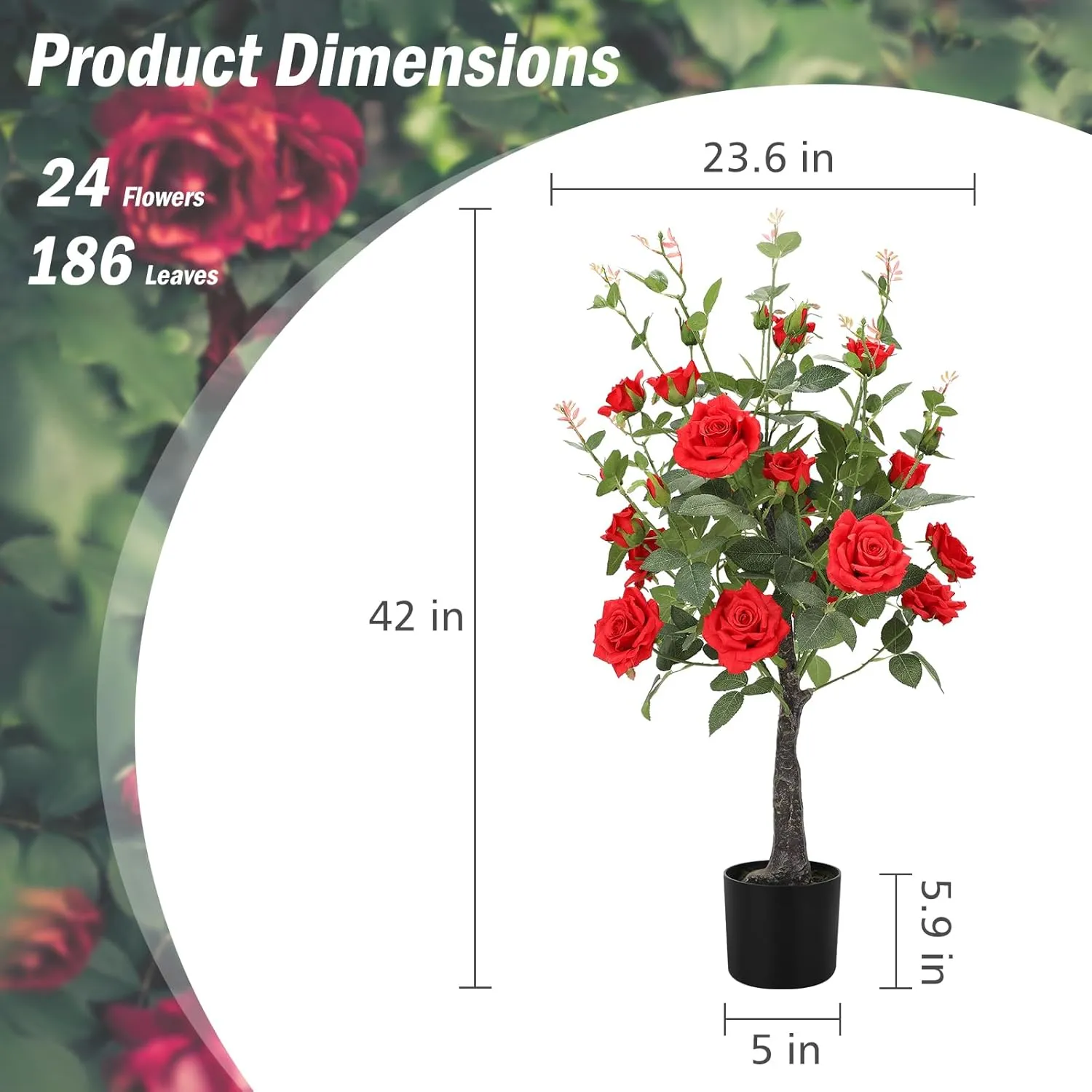 Romantic season 2Pack Artificial Rose Flower Trees, 42Inch Red Faux Rose Tree with Green Leaves for Living Room Office Home Outdoor Indoor Decor