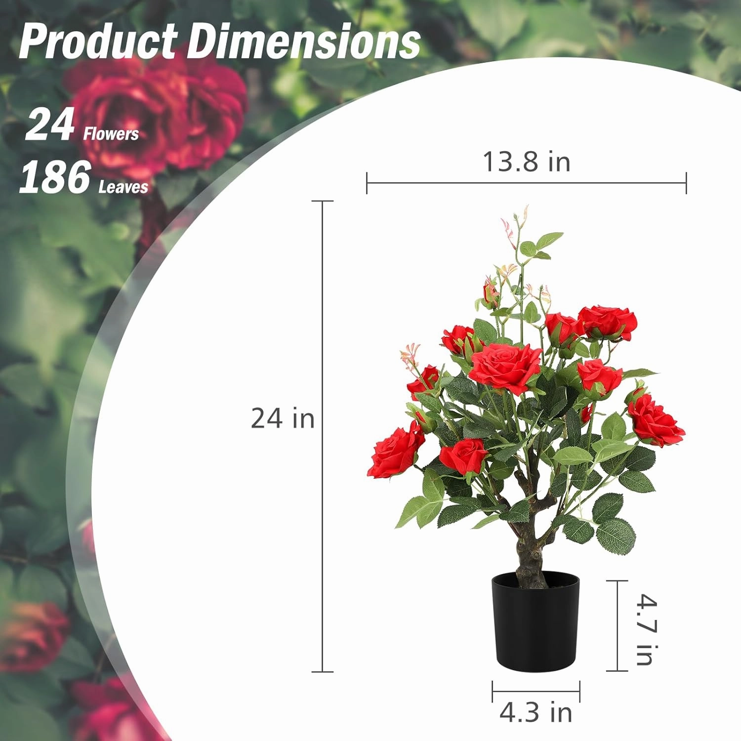Romantic season 2Pack Artificial Rose Flower Trees, 24Inch Red Faux Rose Tree with Green Leaves for Living Room Office Home Outdoor Indoor Decor