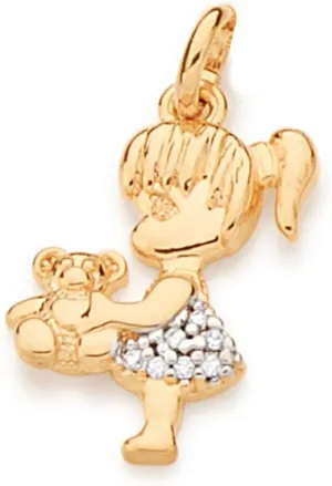 Rommanel 18K Gold Plated Charm Pendant with Zirconia Crystals, Cute Shape Holding Teddy Bear Design Jewelry for Women
