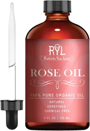 Rose Essential Oil, Large 4 Fluid Ounce, 100% Pure Therapeutic Organic Grade, Aromatherapy, Relaxation, Skin Therapy, Perfume & Diffusers