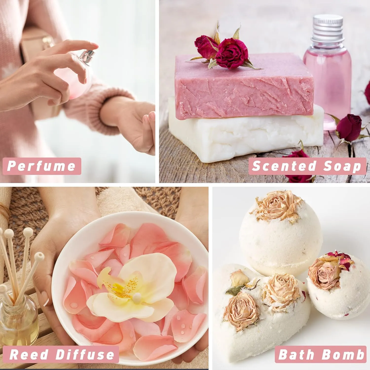 Rose Fragrance Oil, ESSLUX Premium Floral Scented Oils for Diffuser, Soap Candle Making Scents, Rose Essential Oils Gift Set for Home Fragrance - Bulgarian Rose, Black Rose & Oud, Rock Rose and More