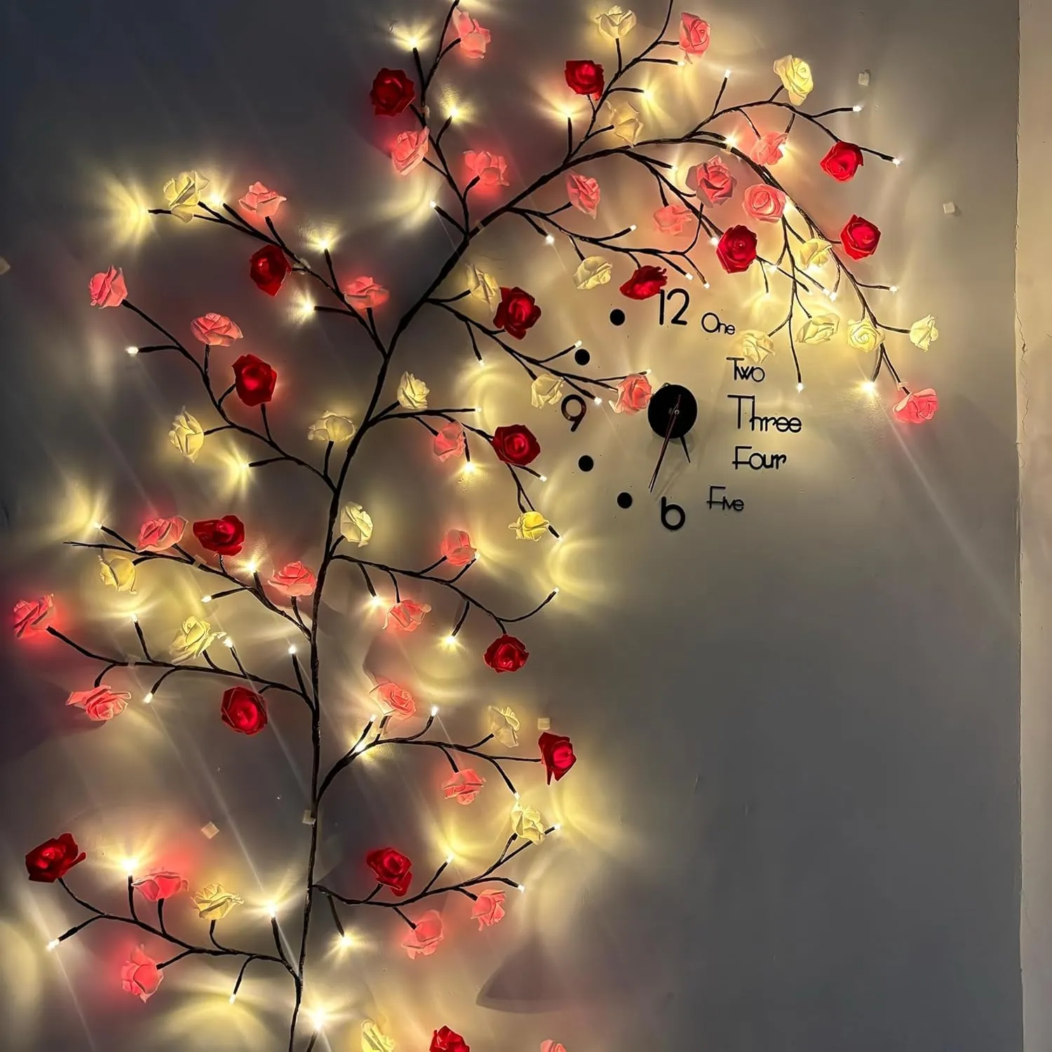 Rose LED Tree Branch Lights for Wall, Rose Flower Willow Vine Twig Decor Garland with 72 LED Lights and Remote,8 Lighting Modes,Christmas Decorations Indoor for Home Wall Door Window (63inch)
