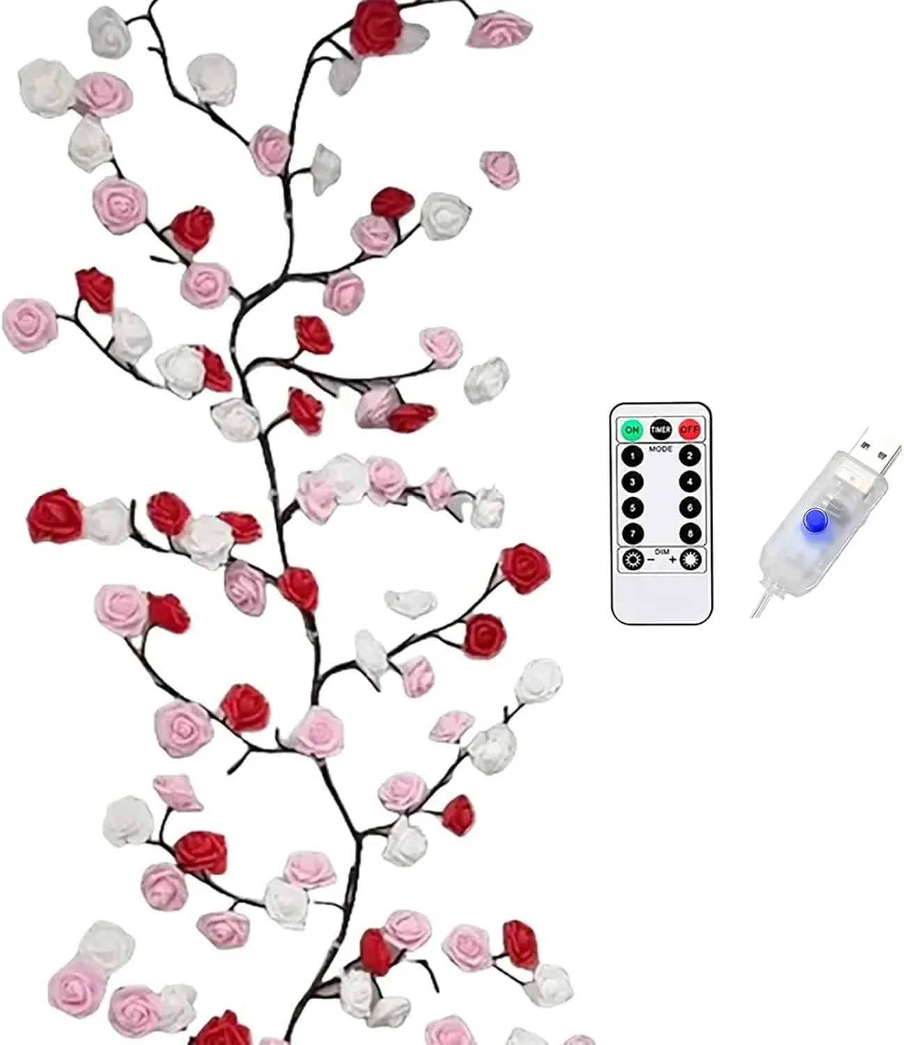 Rose LED Tree Branch Lights for Wall, Rose Flower Willow Vine Twig Decor Garland with 72 LED Lights and Remote,8 Lighting Modes,Christmas Decorations Indoor for Home Wall Door Window (63inch)