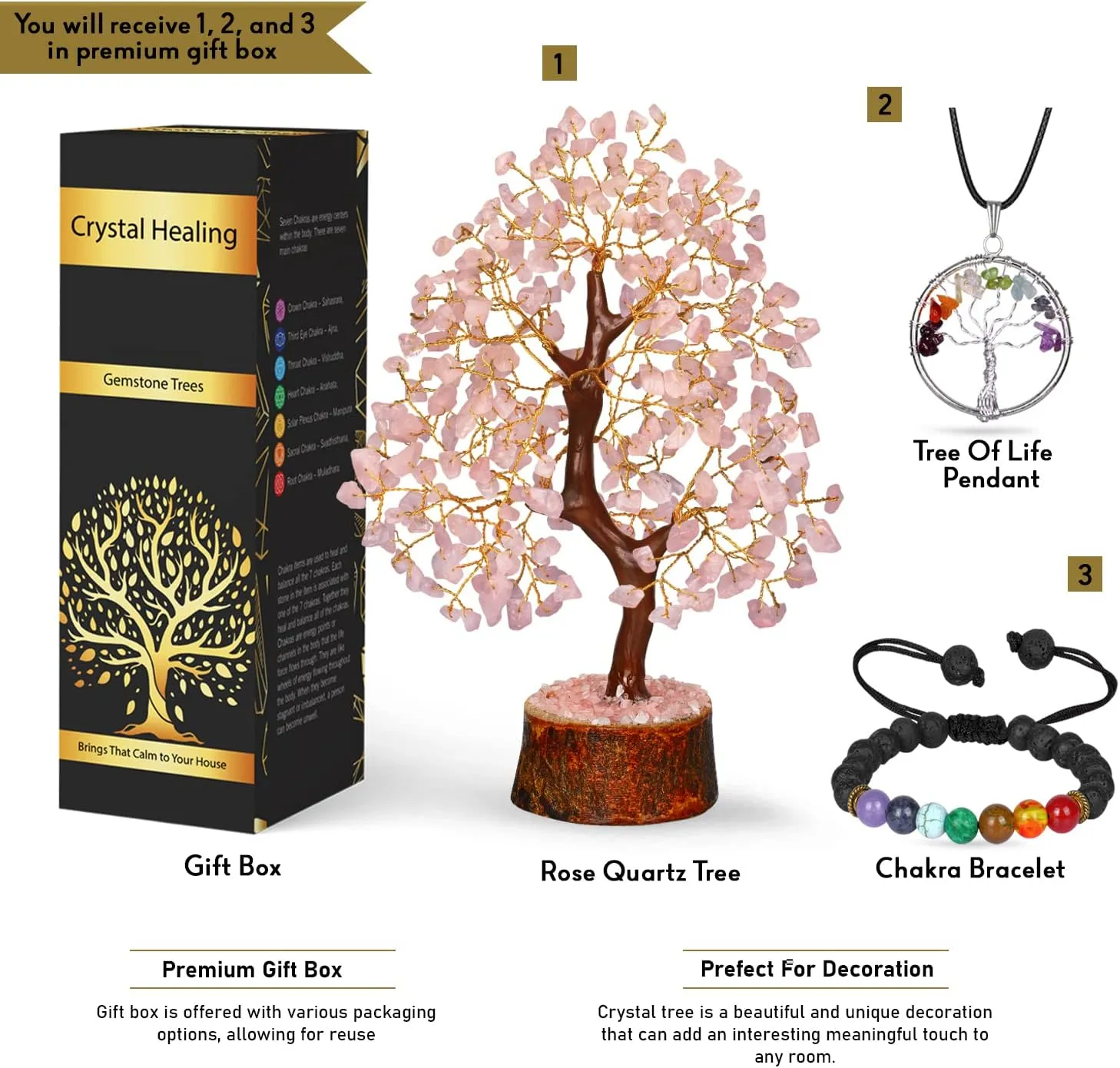 Rose Quartz Crystal Tree - Gemstone Bonsai Love Tree - Fengshui Crystal for Postive Energy - Crystal Gift For Women - Feng Shui Crystal Money Tree - Crystal Quartz Tree - Pink Decor - Zen Good Luck