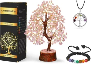 Rose Quartz Crystal Tree - Gemstone Bonsai Love Tree - Fengshui Crystal for Postive Energy - Crystal Gift For Women - Feng Shui Crystal Money Tree - Crystal Quartz Tree - Pink Decor - Zen Good Luck