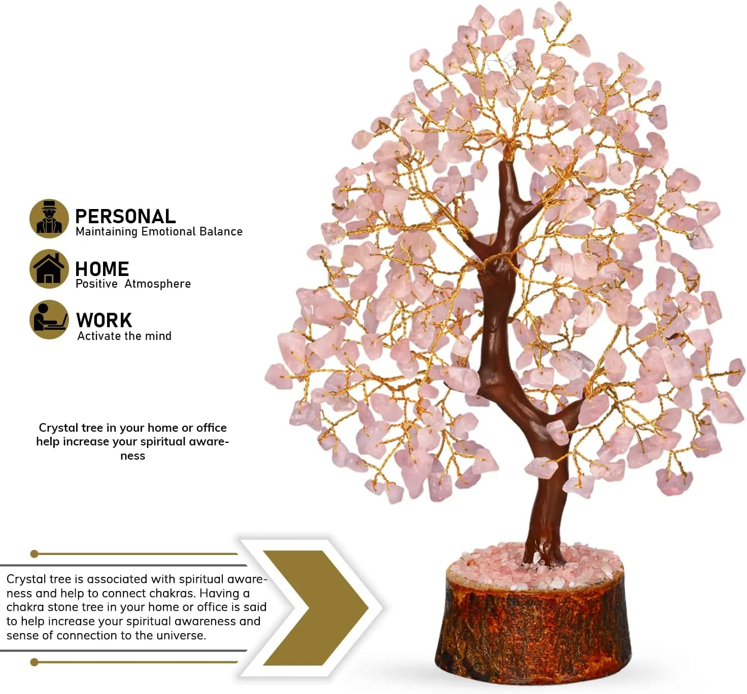 Rose Quartz Crystal Tree - Gemstone Bonsai Love Tree - Fengshui Crystal for Postive Energy - Crystal Gift For Women - Feng Shui Crystal Money Tree - Crystal Quartz Tree - Pink Decor - Zen Good Luck