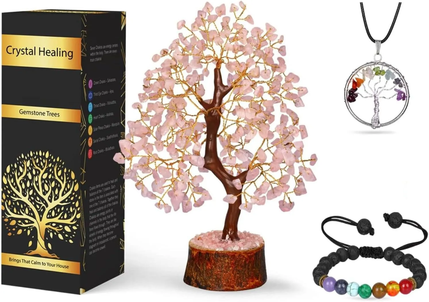 Rose Quartz Crystal Tree - Gemstone Bonsai Love Tree - Fengshui Crystal for Postive Energy - Crystal Gift For Women - Feng Shui Crystal Money Tree - Crystal Quartz Tree - Pink Decor - Zen Good Luck