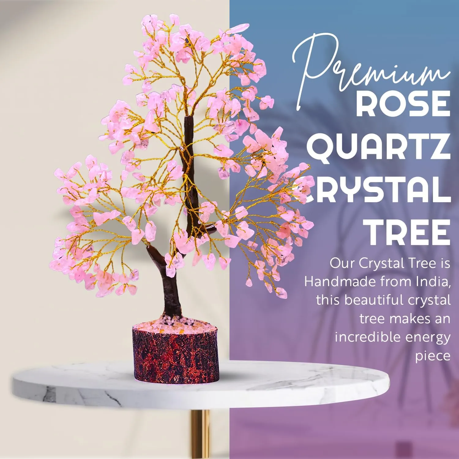 Rose Quartz Crystal Tree of Life - Chakra Feng Shui Tree with Positive Energy - Meditation Gift - 300 Beads
