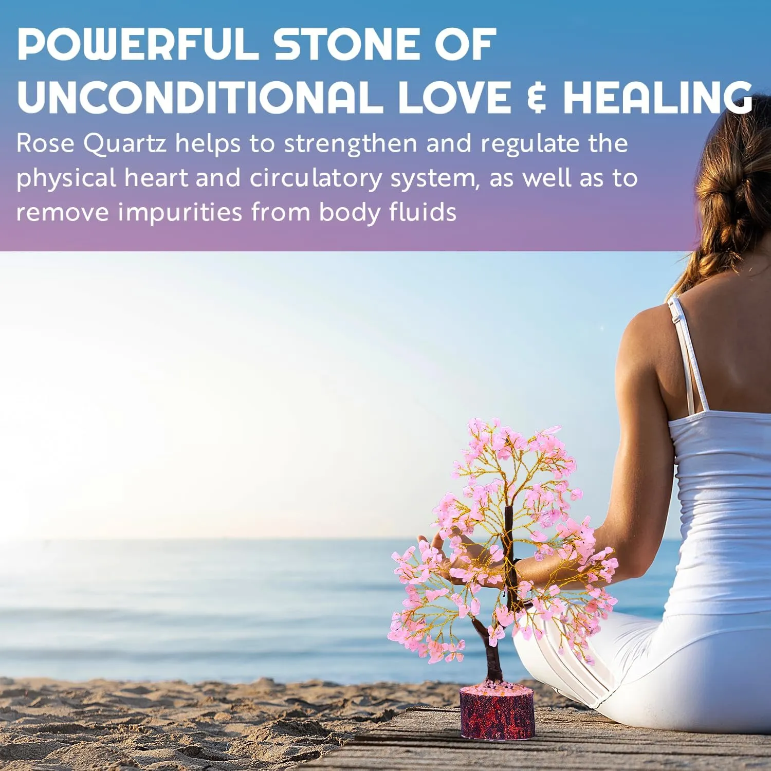 Rose Quartz Crystal Tree of Life - Chakra Feng Shui Tree with Positive Energy - Meditation Gift - 300 Beads