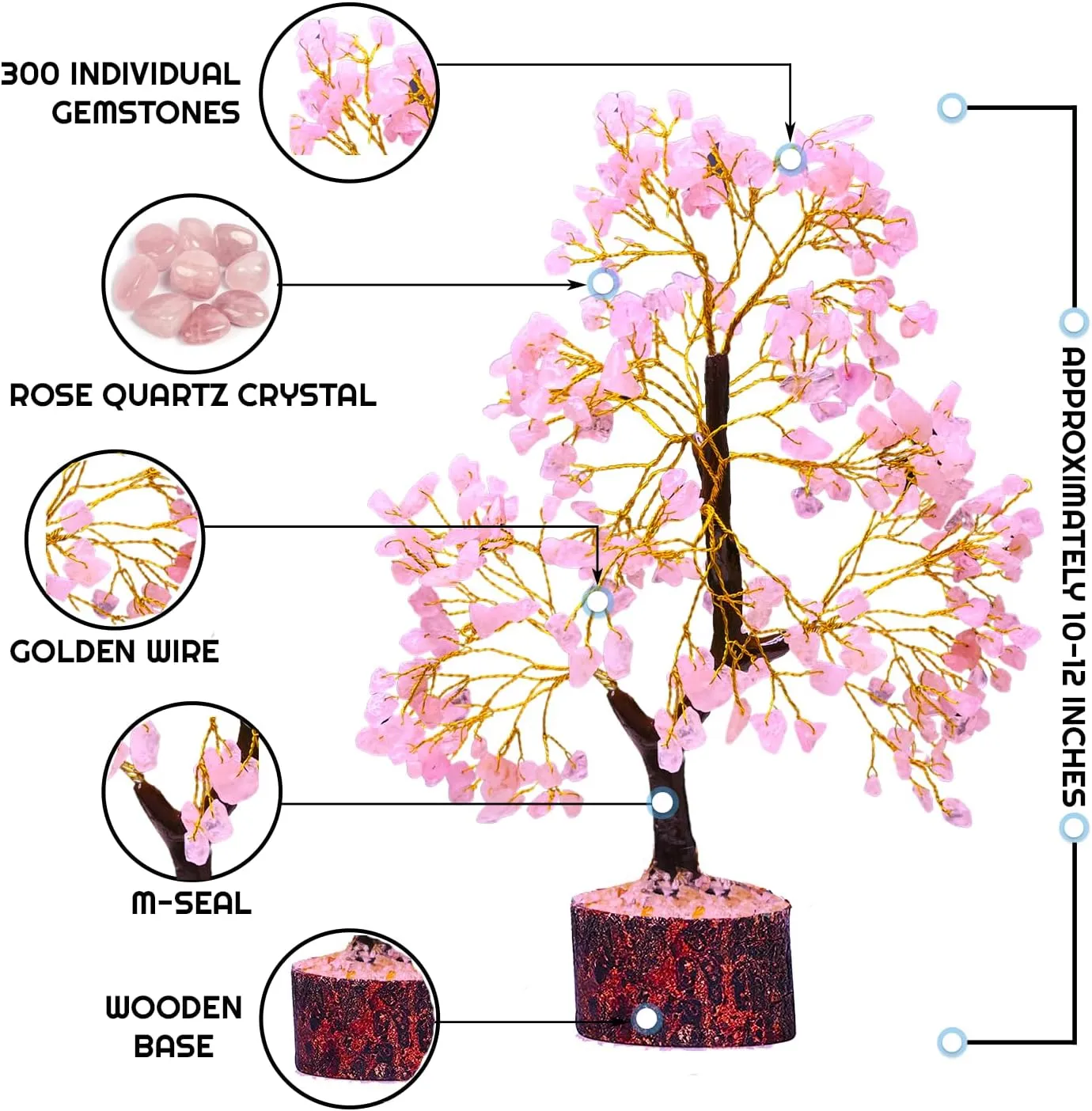 Rose Quartz Crystal Tree of Life - Chakra Feng Shui Tree with Positive Energy - Meditation Gift - 300 Beads