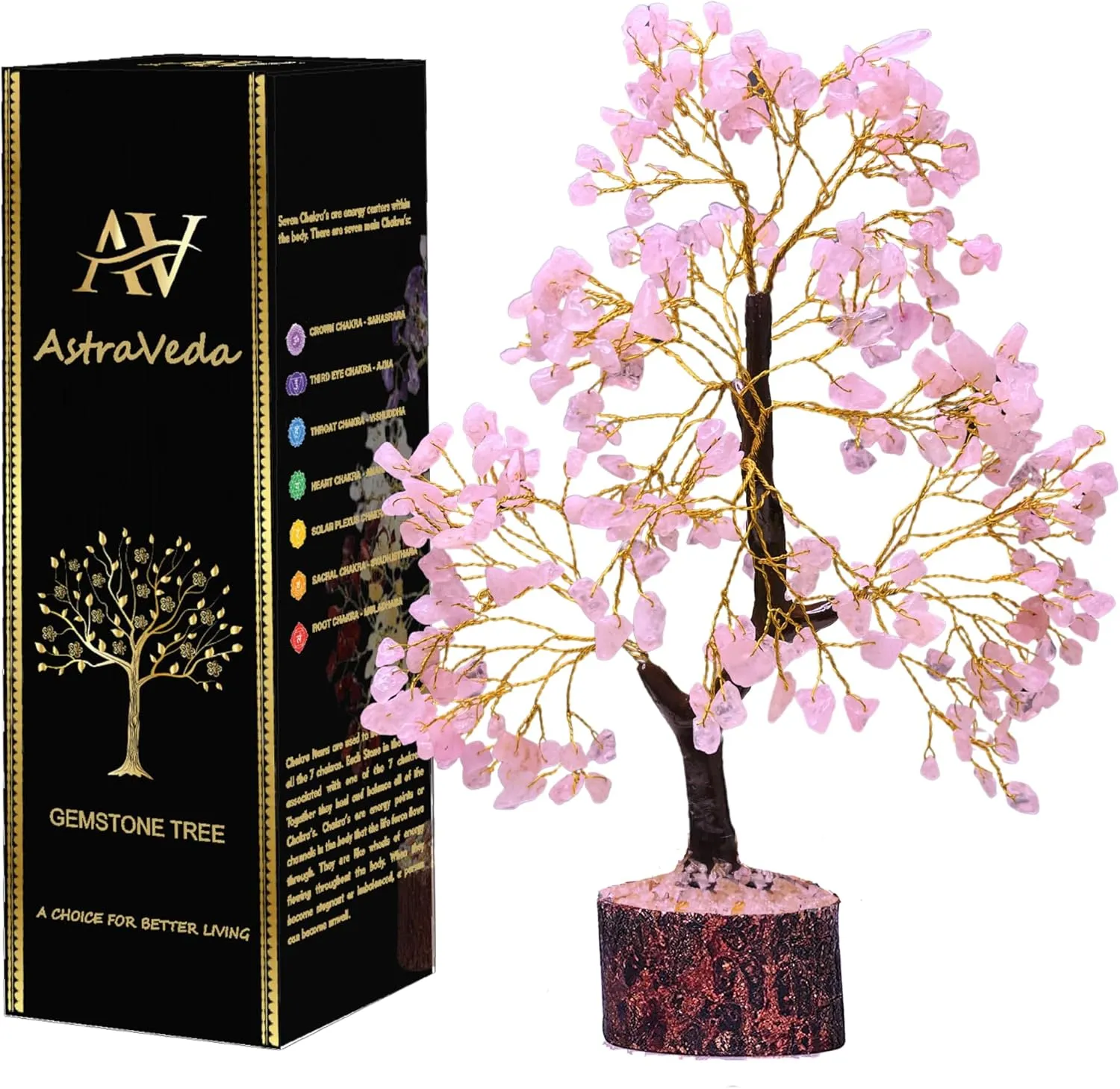 Rose Quartz Crystal Tree of Life - Chakra Feng Shui Tree with Positive Energy - Meditation Gift - 300 Beads