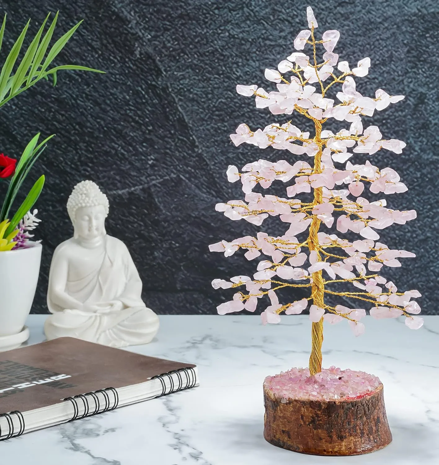 Rose Quartz Crystal Tree of Life - Chakra Tree for Positive Energy, Feng Shui Decor - Handmade Gemstone Bonsai, Pink Healing Crystal, Good Luck Money, Natural Gem, Meditation, Spiritual Gift
