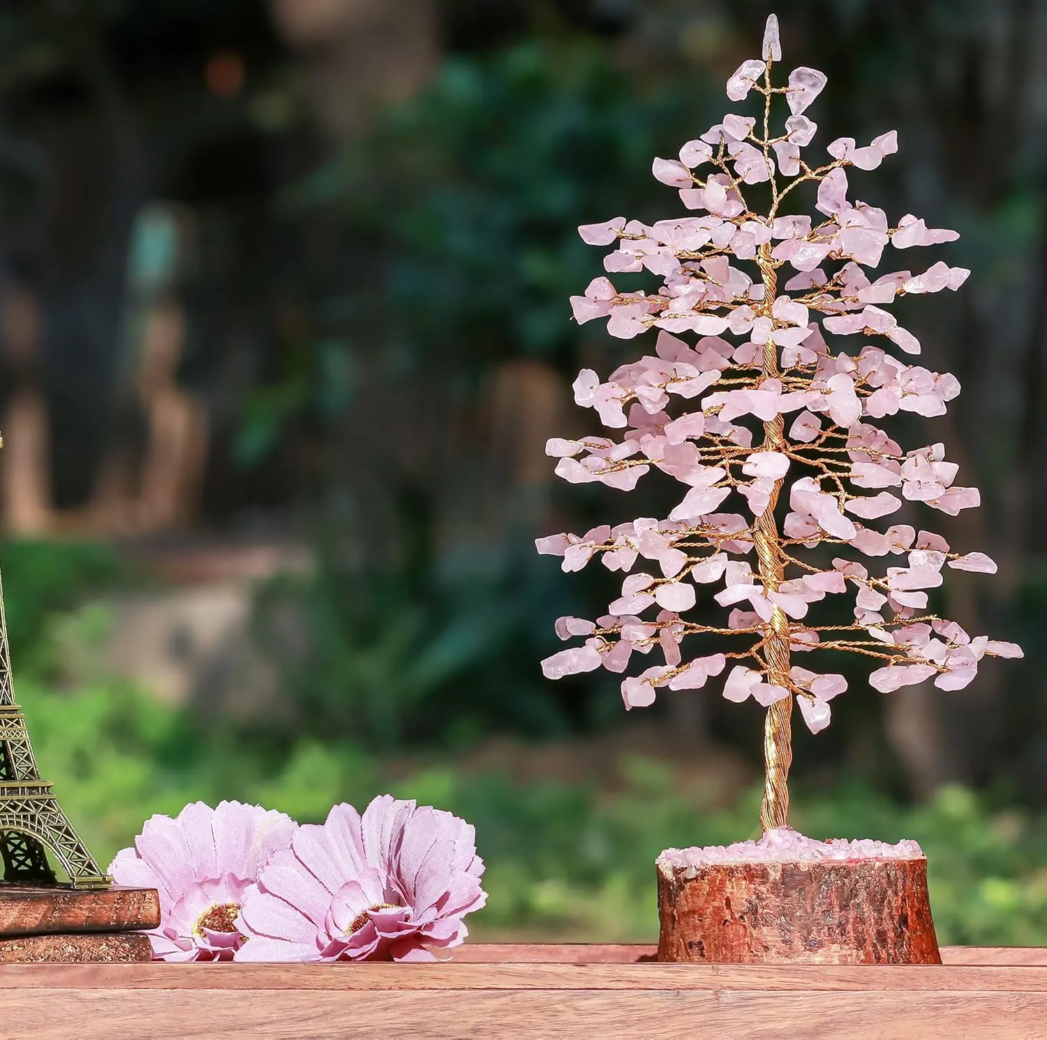 Rose Quartz Crystal Tree of Life - Chakra Tree for Positive Energy, Feng Shui Decor - Handmade Gemstone Bonsai, Pink Healing Crystal, Good Luck Money, Natural Gem, Meditation, Spiritual Gift