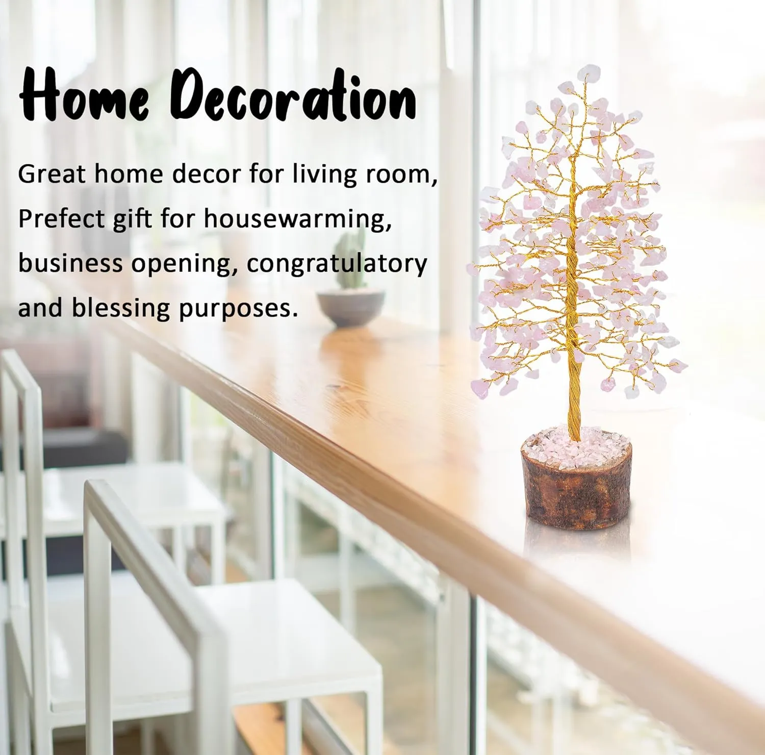 Rose Quartz Crystal Tree of Life - Chakra Tree for Positive Energy, Feng Shui Decor - Handmade Gemstone Bonsai, Pink Healing Crystal, Good Luck Money, Natural Gem, Meditation, Spiritual Gift