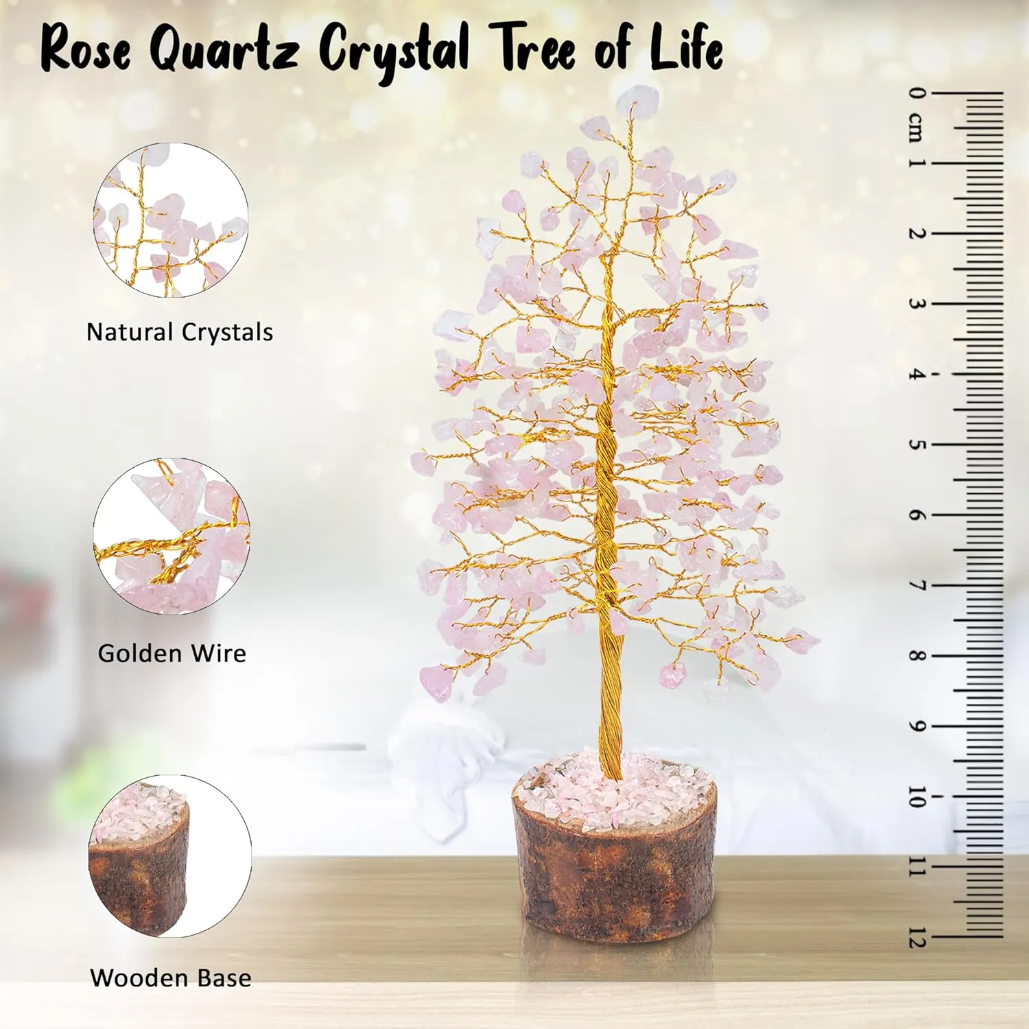 Rose Quartz Crystal Tree of Life - Chakra Tree for Positive Energy, Feng Shui Decor - Handmade Gemstone Bonsai, Pink Healing Crystal, Good Luck Money, Natural Gem, Meditation, Spiritual Gift